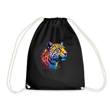 Leopard Colorful Art Artwork Animal Motif Leopards - Drawstring Bag - black - Front