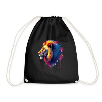 Lion Colorful Art Artwork Animal Motif Lion - Drawstring Bag - black - Front