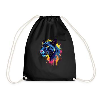 Jaguar Colorful Art Artwork Animal Motif Jaguar - Drawstring Bag - black - Front