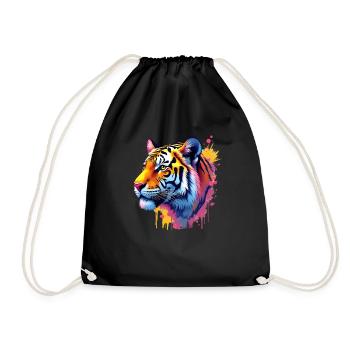 Tiger Colorful Art Artwork Animal Motif Tiger - Drawstring Bag - black - Front