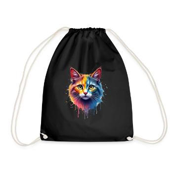 Cat Colorful Art Artwork Animal Motif Cats - Drawstring Bag - black - Front