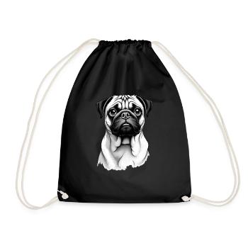 Mops Schwarz Weiß Outfit Tier Motiv Kunst Mops - Turnbeutel - Schwarz - Vorne