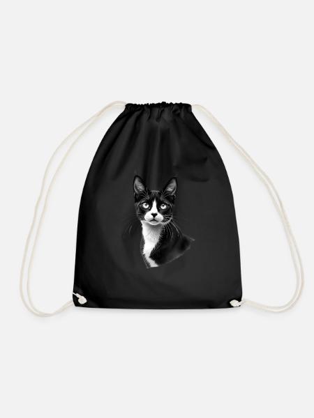 Katze Schwarz Weiß Outfit Tier Motiv Kunst Katzen - Turnbeutel - Schwarz