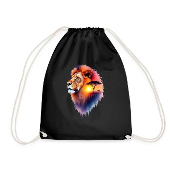 Lion Art Artwork Watercolor Forest Lion - Drawstring Bag - black - Front
