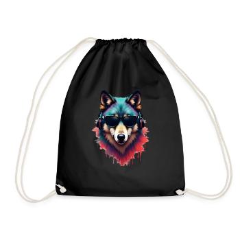 Wolf Art Artwork Watercolor Forest Wolf - Drawstring Bag - black - Front