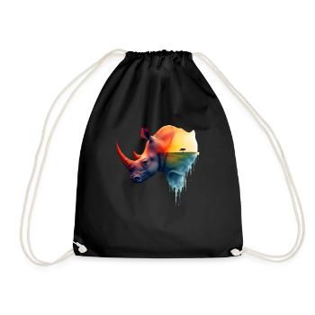 Rhino Art Artwork Watercolor Forest Rhino - Drawstring Bag - black - Front