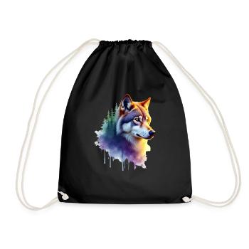 Wolf Kunst Kunstwerk Wasserfarbe Wald Wolf - Turnbeutel - Schwarz - Vorne