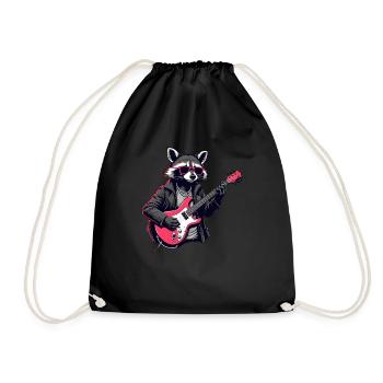 raccoon music guitar guitar player raccoon - Drawstring Bag - black - Front