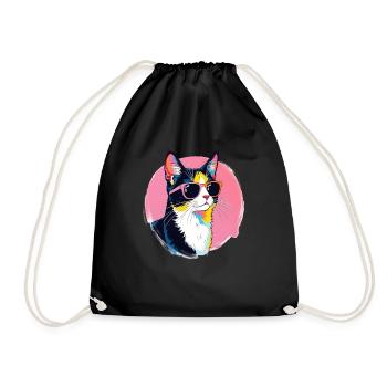 Cat Art Artwork Pop Art Cats - Drawstring Bag - black - Front