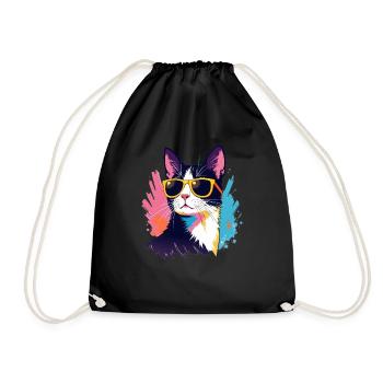 Cat Art Artwork Pop Art Cats - Drawstring Bag - black - Front