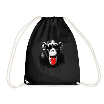 Chimpanzee monkey animal motif funny monkey - Drawstring Bag - black - Front