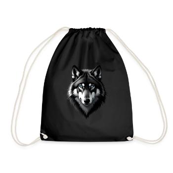 Wolf mit Blauen Augen Tier Motiv Kunst Wolf - Turnbeutel - Schwarz - Vorne