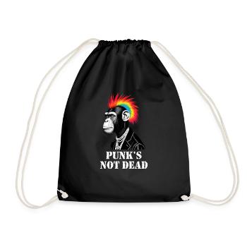 Chimpanzee Punk Punk is not Dead funny monkey - Drawstring Bag - black - Front