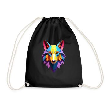Polygon Kunst Wolf Wölfe Tier Motiv Kunst Wolf - Turnbeutel - Schwarz - Vorne