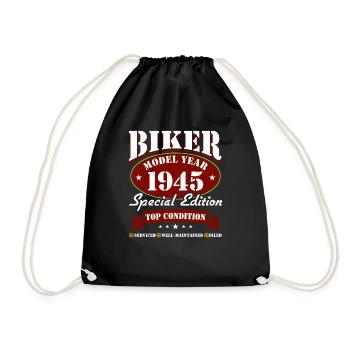 80th Birthday 1945 Motorcycle Motorcyclist - Drawstring Bag - black - Front