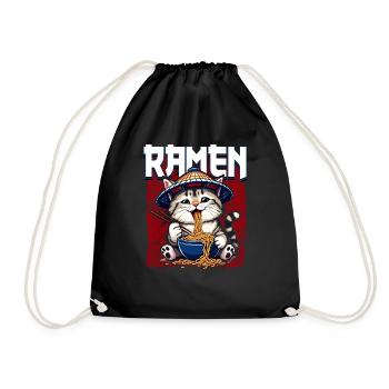 Anime Manga Otaku Japan Noodle Ramen Cat - Drawstring Bag - black - Front