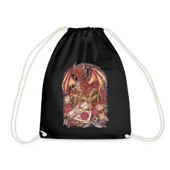 Drache Dragon mit D20 Würfel Dice Rollplay game - Turnbeutel - Schwarz - Vorne