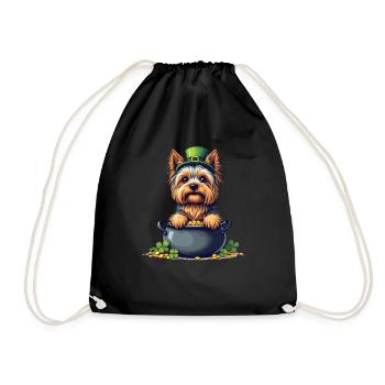 Yorkshire Terrier St. Patrick's Day Outfit Dogs - Drawstring Bag - black - Front