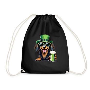 Dachshund St. Patrick's Day Beer Outfit Dogs - Drawstring Bag - black - Front