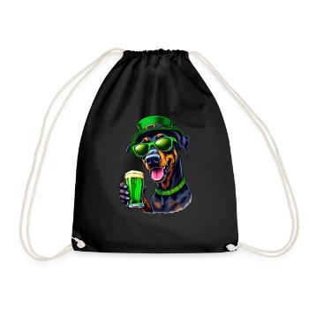 Doberman St. Patrick's Day Beer Outfit Dogs - Drawstring Bag - black - Front