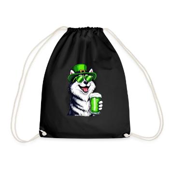 Husky St. Patrick's Day Beer Outfit Dogs - Drawstring Bag - black - Front