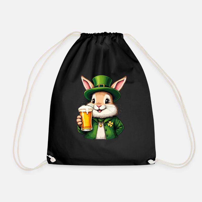 Bunny St. Patrick's Day Beer Outfit Bunnies - Drawstring Bag - black