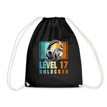 17th Birthday Boy Video Gamer Level 17 Unlocked - Drawstring Bag - black - Front