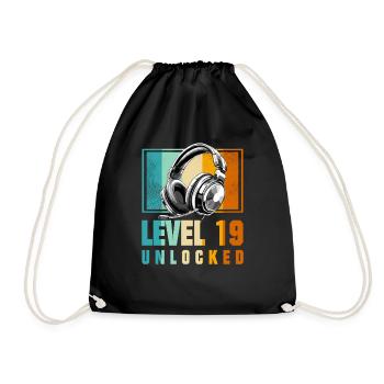 19th Birthday Boy Video Gamer Level 19 Unlocked - Drawstring Bag - black - Front