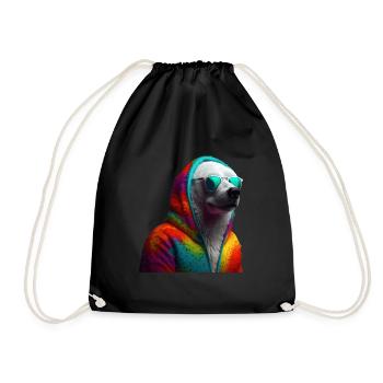 Polar Bear with Sunglasses Colorful Cool Polar Bear - Drawstring Bag - black - Front