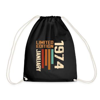 January 1974 - 1974 January Birthday Gift - Drawstring Bag - black - Front