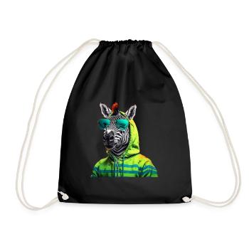 Zebra mit Sonnenbrille Bunt Coole Zebras Afrika - Turnbeutel - Schwarz - Vorne