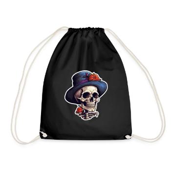 Halloween Skull with Top Hat - Drawstring Bag - black - Front