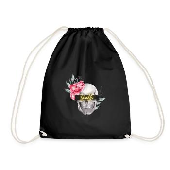 Skull, roses, beam inscription "truth" on the back - Drawstring Bag - black - Front