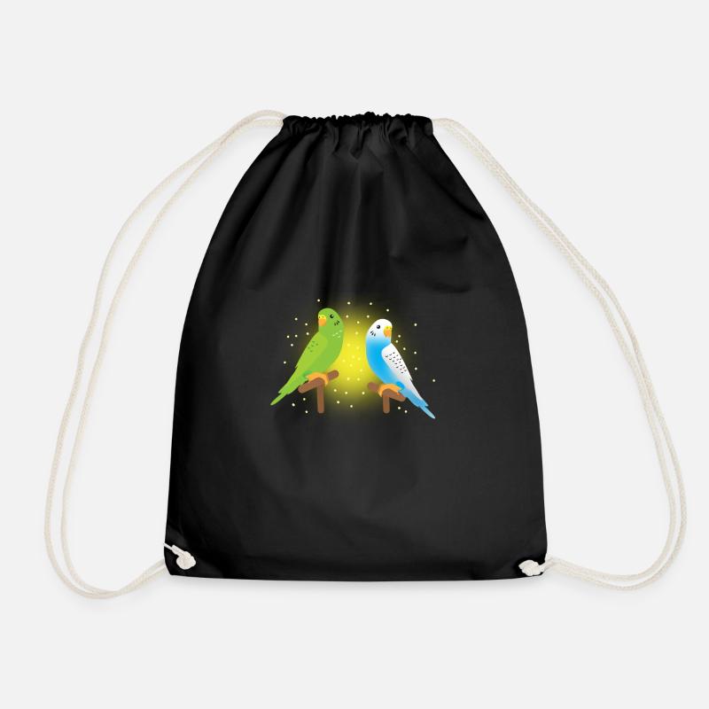 two cute green and blue budgies budgerigar - Drawstring Bag - black