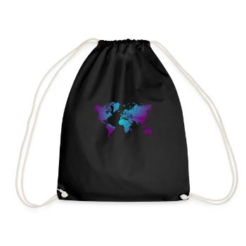 cool world map design in blue and purple - Drawstring Bag - black - Front
