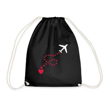 ★ Designfarben änderbar ★ Flugzeug (Spur, Herzen) - Turnbeutel - Schwarz - Vorne