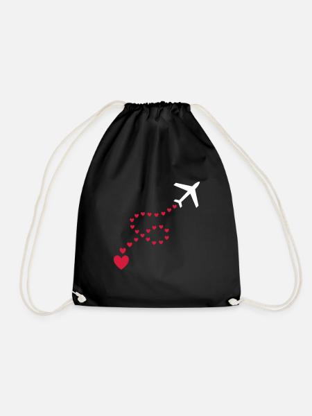 ★ design colors changeable ★ airplane (trace, hearts) - Drawstring Bag - black
