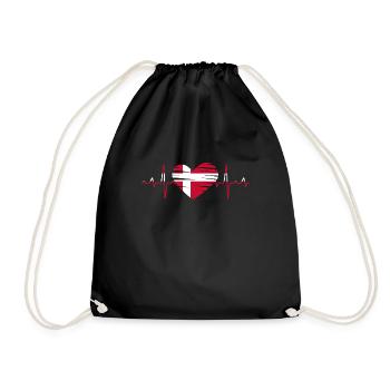 Denmark flag heartbeat EKG pulse heart - Drawstring Bag - black - Front