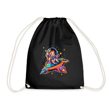 Petite astronaute féminine dans un vaisseau spatial coloré - Sac de sport léger - noir - Devant
