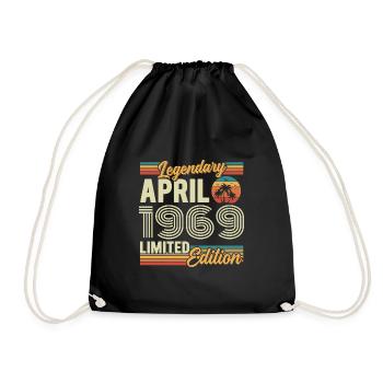 April 1969 57th Anniversary Gift - April 1969 - Drawstring Bag - black - Front