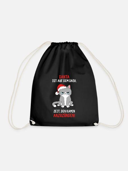 Anti Weihnachten mürrische Weihnachtsmuffel Katze - Turnbeutel - Schwarz