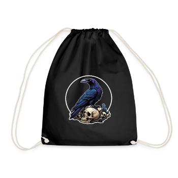 Big Raven Sitting on Sculls - Drawstring Bag - black - Front