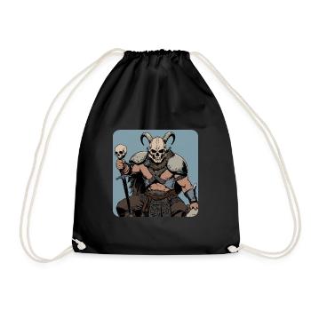 Viking warrior with skull mask and horns - Drawstring Bag - black - Front