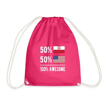 Half Pole Half American USA Poland Flag - Drawstring Bag - fuchsia - Front