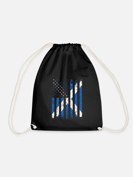 Half Scots Half American USA Scotland Flag - Drawstring Bag - black