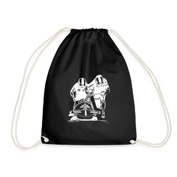 Winter sports enthusiasts and bobsleigh riders two-man bobsleigh in the ice channel - Drawstring Bag - black - Front