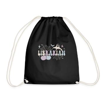 School Librarian Halloween Library Worker Gifts - Drawstring Bag - black - Front