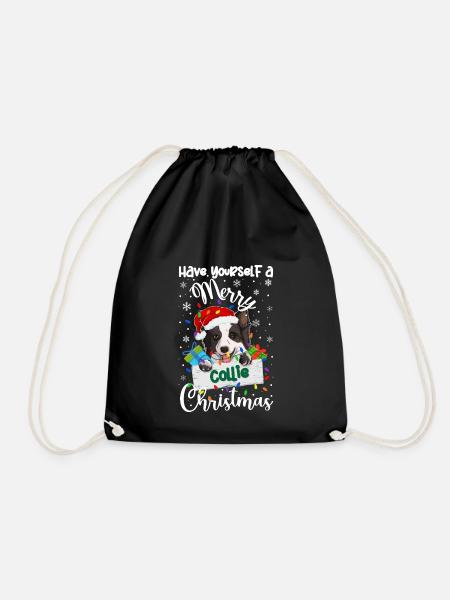 Border Collie Christmas Border Collie Xmas Gifts - Drawstring Bag - black