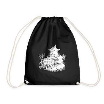 Japanese architecture temple in retro design - Drawstring Bag - black - Front