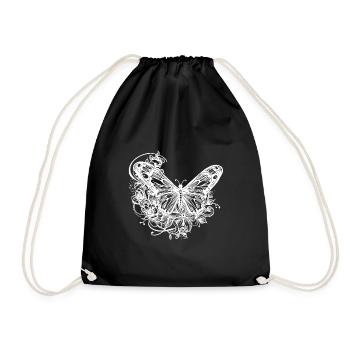 Butterfly and flowers in tattoo style - Drawstring Bag - black - Front